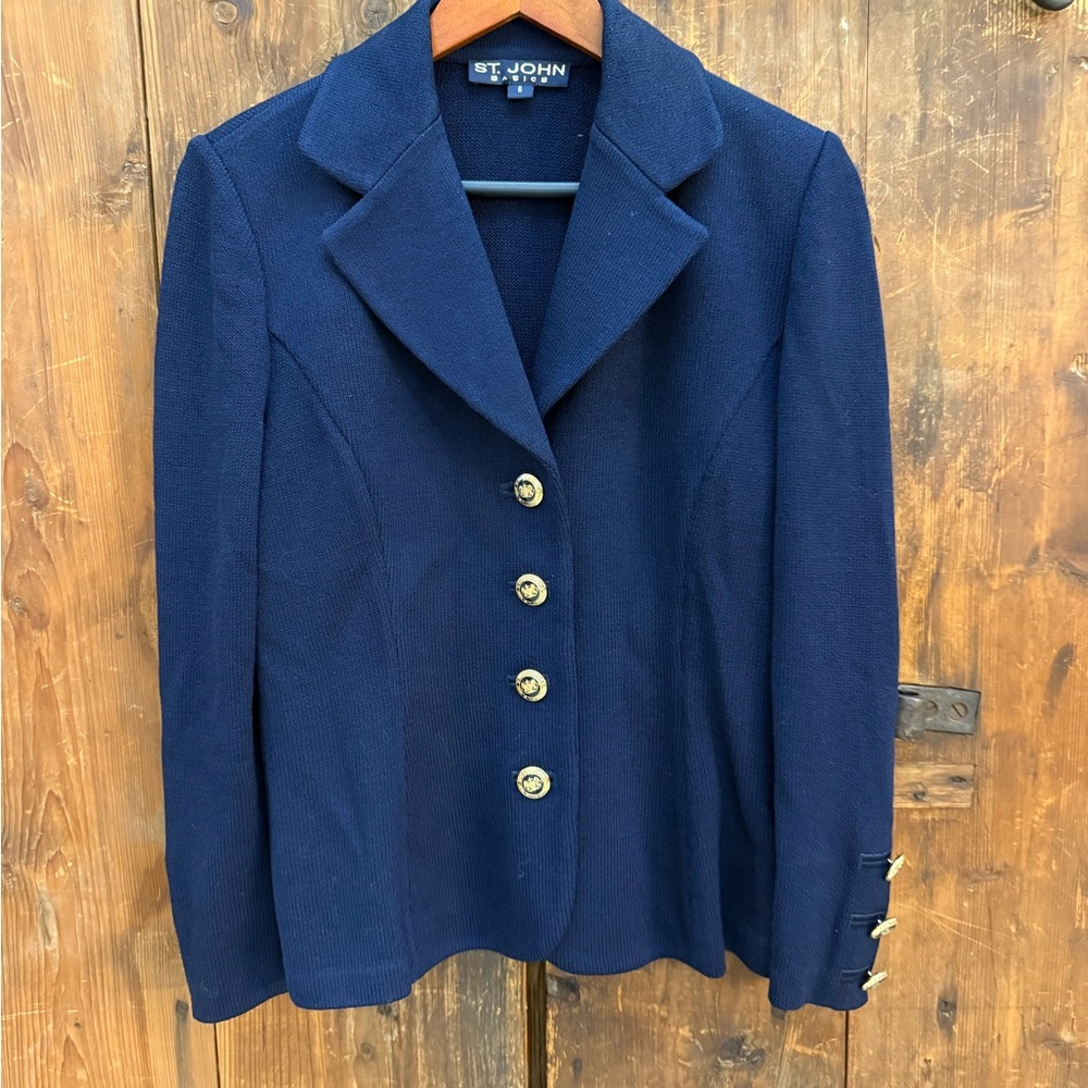 St. John Classic Blue Blazer with Gold Buttons